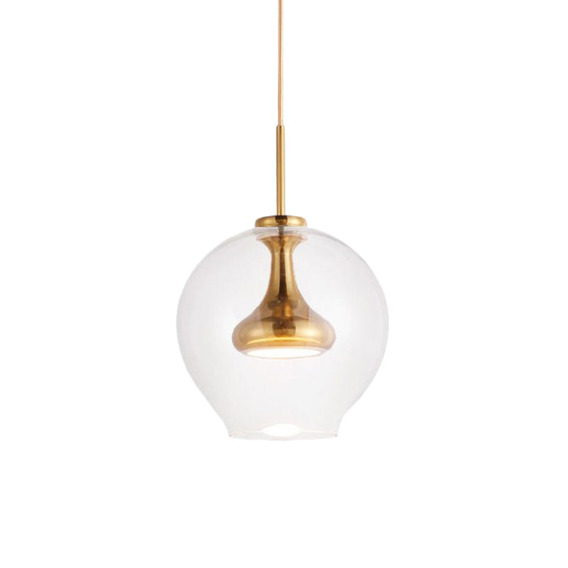 Sphere Clear Glass Pendant Light Contemporary 1 Light Nickle/Gold/Rose Gold Led Hanging Lamp Kit in White/Warm Light Clearhalo 'Ceiling Lights' 'Glass shade' 'Glass' 'Modern Pendants' 'Modern' 'Pendant Lights' 'Pendants' Lighting' 176938