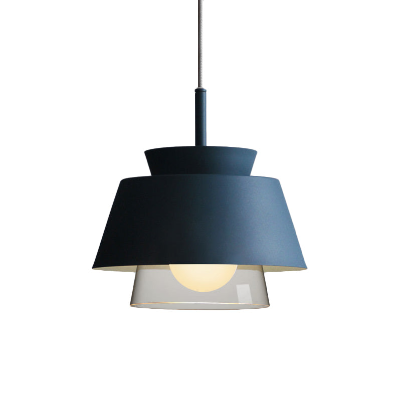 Blue/Green Tapered Hanging Light Macaron 1 Light Metal Pendant Lamp with Inner Glass Shade for Dining Room Clearhalo 'Ceiling Lights' 'Glass shade' 'Glass' 'Modern Pendants' 'Modern' 'Pendant Lights' 'Pendants' Lighting' 176979