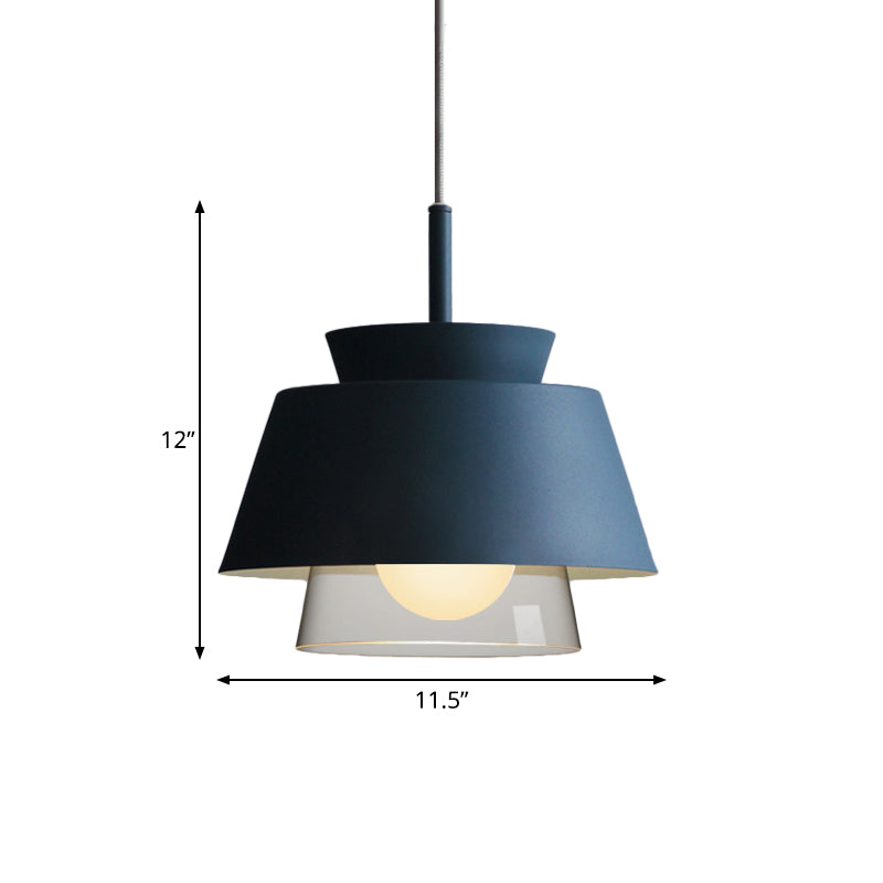 Blue/Green Tapered Hanging Light Macaron 1 Light Metal Pendant Lamp with Inner Glass Shade for Dining Room Clearhalo 'Ceiling Lights' 'Glass shade' 'Glass' 'Modern Pendants' 'Modern' 'Pendant Lights' 'Pendants' Lighting' 176980