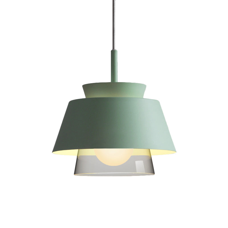 Blue/Green Tapered Hanging Light Macaron 1 Light Metal Pendant Lamp with Inner Glass Shade for Dining Room Clearhalo 'Ceiling Lights' 'Glass shade' 'Glass' 'Modern Pendants' 'Modern' 'Pendant Lights' 'Pendants' Lighting' 176982