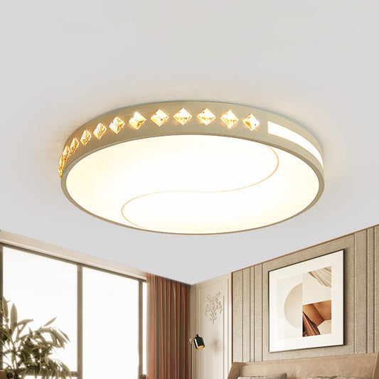 LED Bedroom Flush Mount Contemporary White Crystal Ceiling Lamp with Round Acrylic Shade Clearhalo 'Ceiling Lights' 'Close To Ceiling Lights' 'Close to ceiling' 'Flush mount' Lighting' 1770974