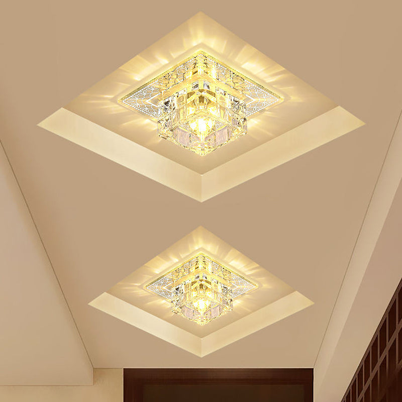 Modern LED Flush Mount Lamp Chrome Ceiling Flush with Clear Crystal Shade in Warm/White/Multi Color Light Clear Clearhalo 'Ceiling Lights' 'Close To Ceiling Lights' 'Close to ceiling' 'Flush mount' Lighting' 1770977