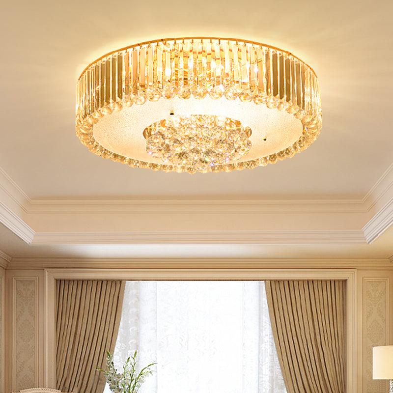 Drum Faceted Crystal Flush Mount Lamp Minimal LED Gold Close to Ceiling Lighting for Bedroom Gold Clearhalo 'Ceiling Lights' 'Close To Ceiling Lights' 'Close to ceiling' 'Flush mount' Lighting' 1771016