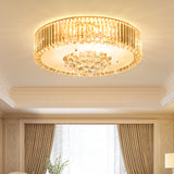 Drum Faceted Crystal Flush Mount Lamp Minimal LED Gold Close to Ceiling Lighting for Bedroom Gold Clearhalo 'Ceiling Lights' 'Close To Ceiling Lights' 'Close to ceiling' 'Flush mount' Lighting' 1771016