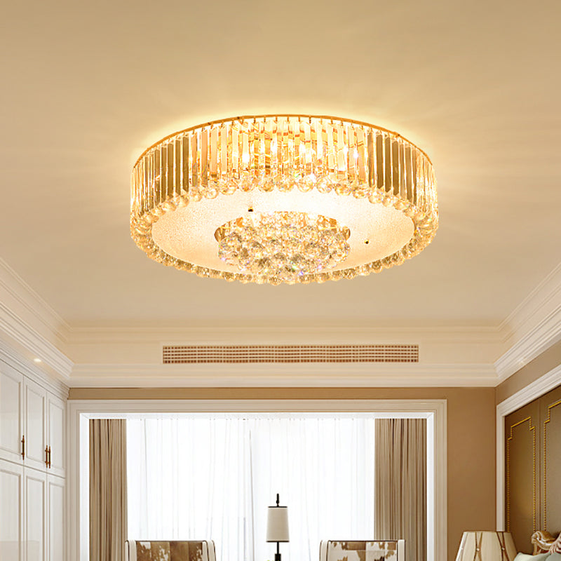 Drum Faceted Crystal Flush Mount Lamp Minimal LED Gold Close to Ceiling Lighting for Bedroom Clearhalo 'Ceiling Lights' 'Close To Ceiling Lights' 'Close to ceiling' 'Flush mount' Lighting' 1771017