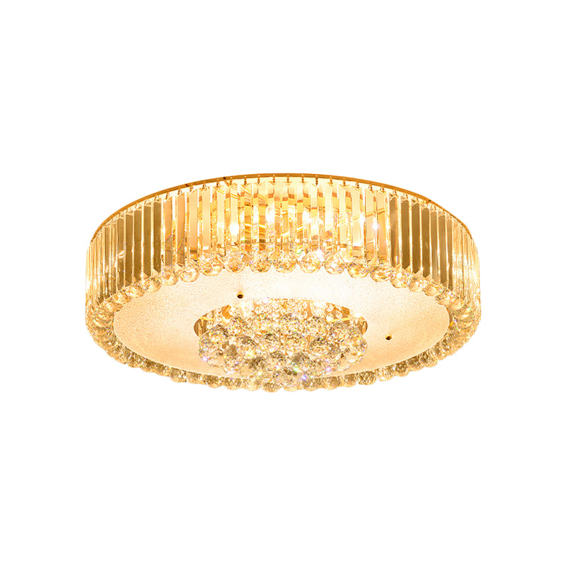 Drum Faceted Crystal Flush Mount Lamp Minimal LED Gold Close to Ceiling Lighting for Bedroom Clearhalo 'Ceiling Lights' 'Close To Ceiling Lights' 'Close to ceiling' 'Flush mount' Lighting' 1771018