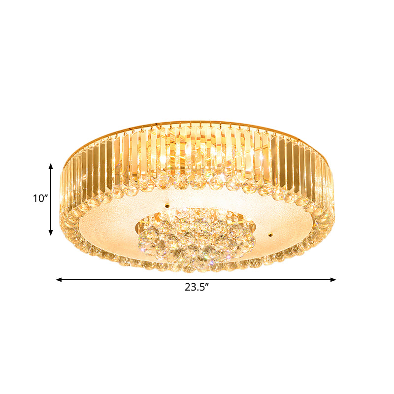 Drum Faceted Crystal Flush Mount Lamp Minimal LED Gold Close to Ceiling Lighting for Bedroom Clearhalo 'Ceiling Lights' 'Close To Ceiling Lights' 'Close to ceiling' 'Flush mount' Lighting' 1771019