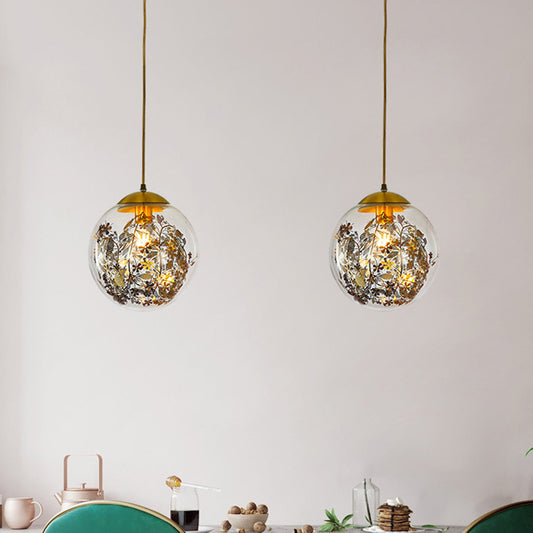 Clear Glass Global Pendulum Light Simplicity 1 Head Down Lighting Pendant in Brass Clearhalo 'Ceiling Lights' 'Glass shade' 'Glass' 'Modern Pendants' 'Modern' 'Pendant Lights' 'Pendants' Lighting' 1771021