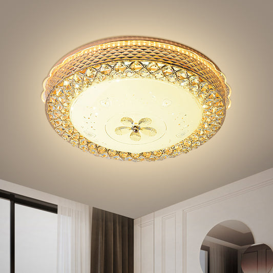 Beveled Crystal Bowl Ceiling Fixture Modernist LED Gold Flush Mount Light with Floral Pattern Gold Clearhalo 'Ceiling Lights' 'Close To Ceiling Lights' 'Close to ceiling' 'Flush mount' Lighting' 1771052