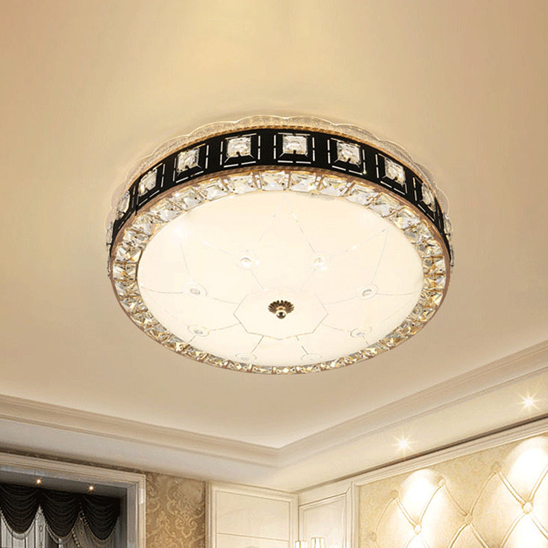 Black/Gold Bowl Ceiling Flush Simple LED Crystal Flush Mount Lighting with Octagonal/Grid Pattern for Dining Room Clearhalo 'Ceiling Lights' 'Close To Ceiling Lights' 'Close to ceiling' 'Flush mount' Lighting' 1771090