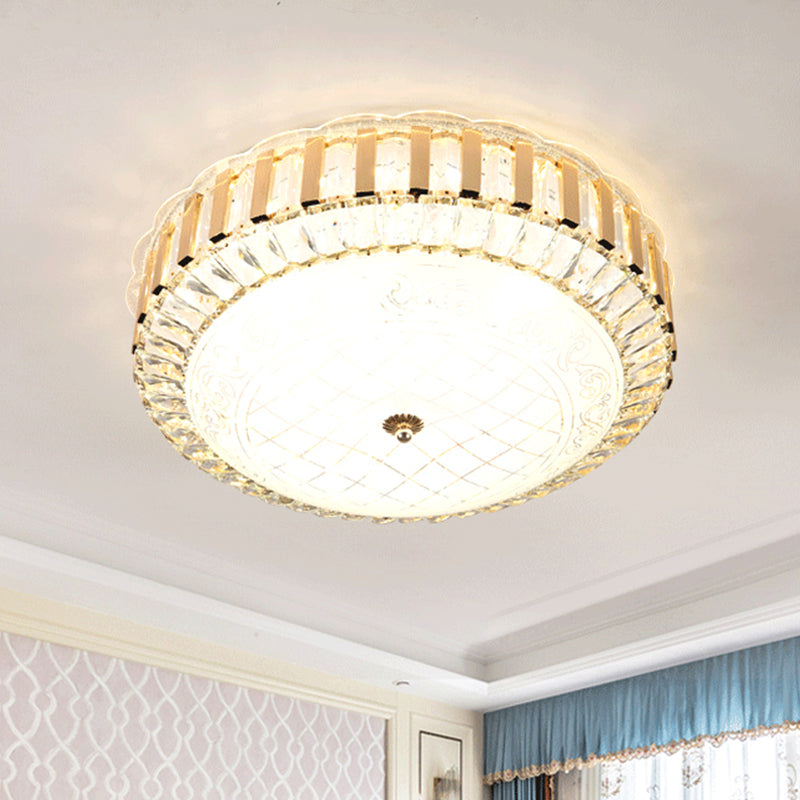 Black/Gold Bowl Ceiling Flush Simple LED Crystal Flush Mount Lighting with Octagonal/Grid Pattern for Dining Room Gold Clearhalo 'Ceiling Lights' 'Close To Ceiling Lights' 'Close to ceiling' 'Flush mount' Lighting' 1771093