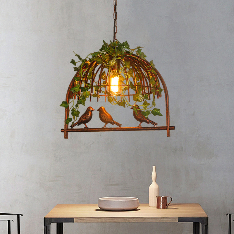 Vintage Birdcage Hanging Pendant 1 Light Metallic Suspension Lamp in Rust with PVC Plant Deco Rust Clearhalo 'Ceiling Lights' 'Pendant Lights' 'Pendants' Lighting' 1771138_43c51f52-d521-444d-baf0-6e9ab30a68a7