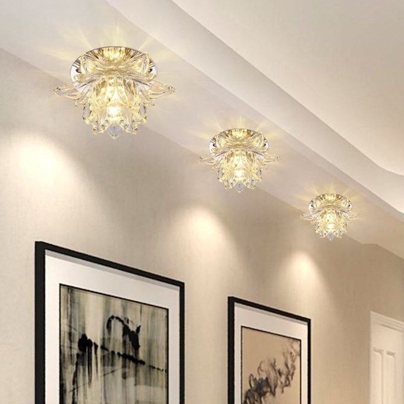 Minimal Flower Ceiling Mounted Fixture Clear Crystal LED Porch Flush Mount Light in Warm/White Light Clearhalo 'Ceiling Lights' 'Close To Ceiling Lights' 'Close to ceiling' 'Flush mount' Lighting' 1771156