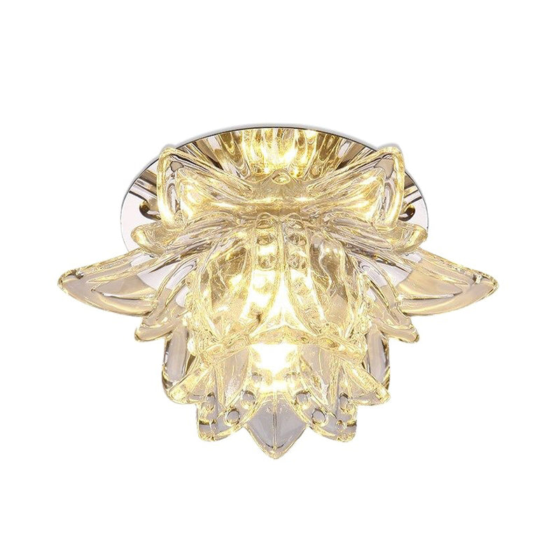 Minimal Flower Ceiling Mounted Fixture Clear Crystal LED Porch Flush Mount Light in Warm/White Light Clearhalo 'Ceiling Lights' 'Close To Ceiling Lights' 'Close to ceiling' 'Flush mount' Lighting' 1771157