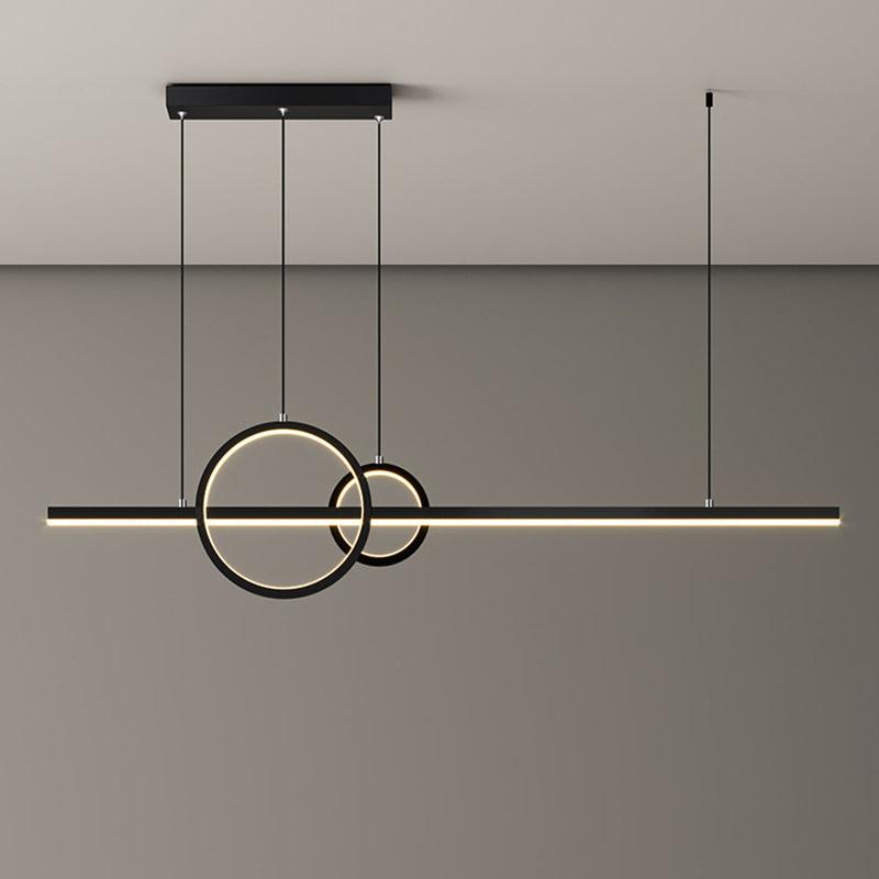 LED Restaurant Island Pendant Modern Black/Gold Island Lamp with Circle and Linear Metallic Shade in Warm/White Light Black Clearhalo 'Ceiling Lights' 'Island Lights' Lighting' 1771159