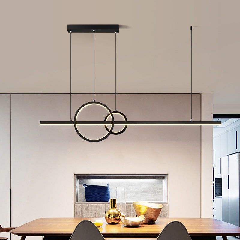 LED Restaurant Island Pendant Modern Black/Gold Island Lamp with Circle and Linear Metallic Shade in Warm/White Light Clearhalo 'Ceiling Lights' 'Island Lights' Lighting' 1771160