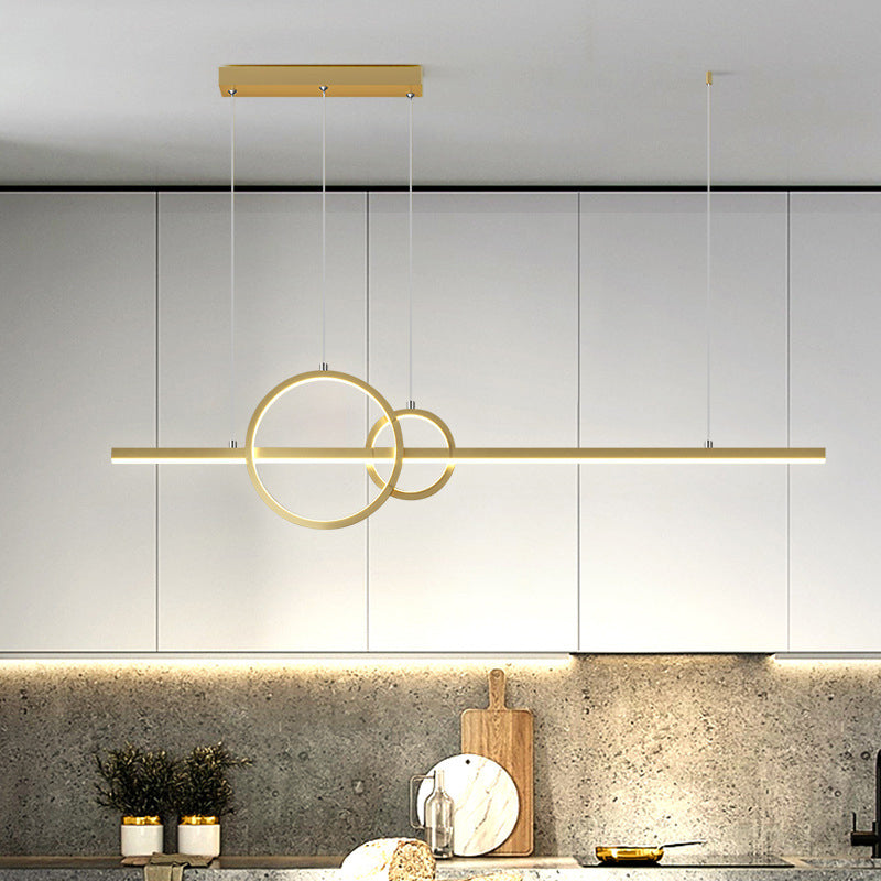 LED Restaurant Island Pendant Modern Black/Gold Island Lamp with Circle and Linear Metallic Shade in Warm/White Light Gold Clearhalo 'Ceiling Lights' 'Island Lights' Lighting' 1771163