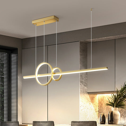LED Restaurant Island Pendant Modern Black/Gold Island Lamp with Circle and Linear Metallic Shade in Warm/White Light Clearhalo 'Ceiling Lights' 'Island Lights' Lighting' 1771164