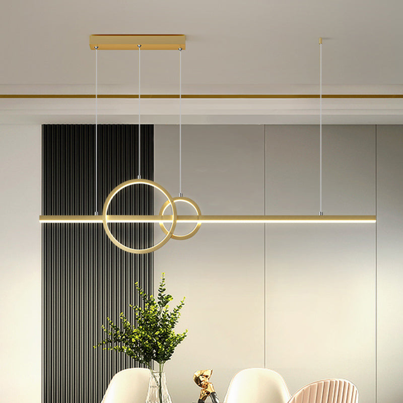 LED Restaurant Island Pendant Modern Black/Gold Island Lamp with Circle and Linear Metallic Shade in Warm/White Light Clearhalo 'Ceiling Lights' 'Island Lights' Lighting' 1771165