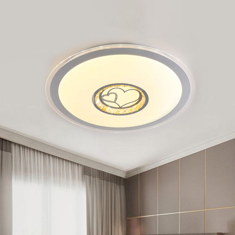 Disc Acrylic Ceiling Mounted Fixture Modernity LED White Flushmount Light with Loving Heart Pattern for Bedroom White Clearhalo 'Ceiling Lights' 'Close To Ceiling Lights' 'Close to ceiling' 'Flush mount' Lighting' 1771198