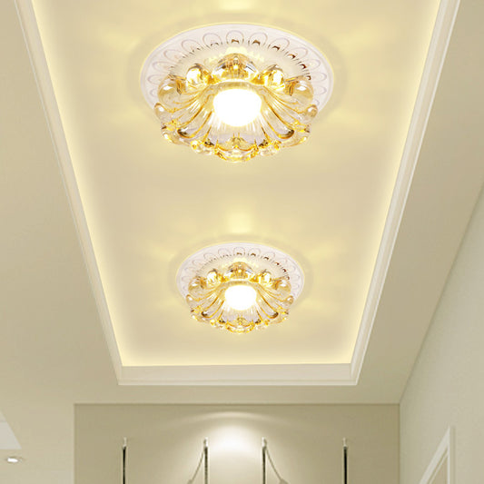 Simplicity LED Ceiling Light White Round/Square Flushmount with Flower Crystal Shade in Warm/White Light White Round Clearhalo 'Ceiling Lights' 'Close To Ceiling Lights' 'Close to ceiling' 'Flush mount' Lighting' 1771206