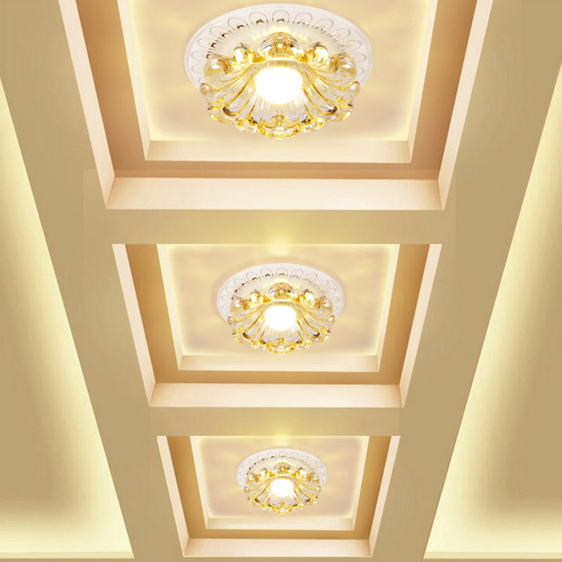 Simplicity LED Ceiling Light White Round/Square Flushmount with Flower Crystal Shade in Warm/White Light Clearhalo 'Ceiling Lights' 'Close To Ceiling Lights' 'Close to ceiling' 'Flush mount' Lighting' 1771207