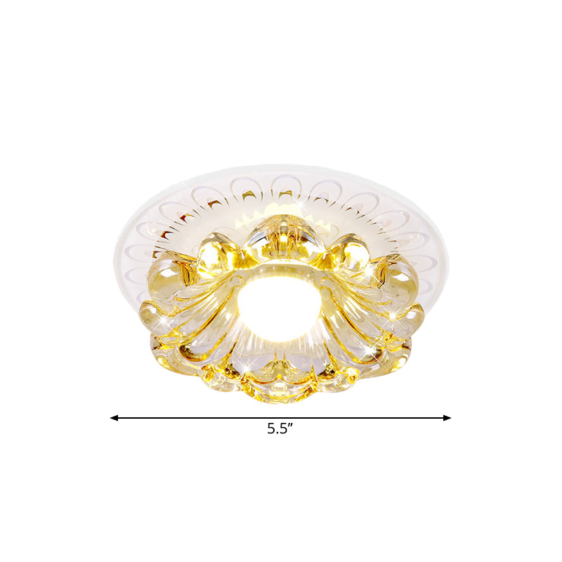 Simplicity LED Ceiling Light White Round/Square Flushmount with Flower Crystal Shade in Warm/White Light Clearhalo 'Ceiling Lights' 'Close To Ceiling Lights' 'Close to ceiling' 'Flush mount' Lighting' 1771209