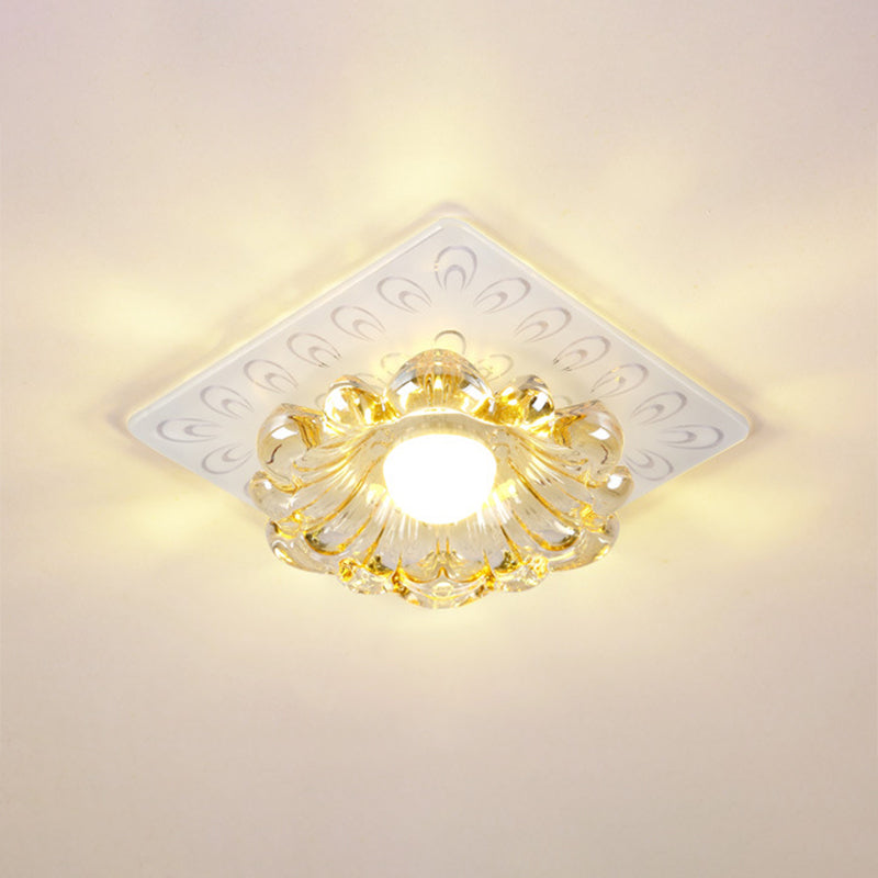 Simplicity LED Ceiling Light White Round/Square Flushmount with Flower Crystal Shade in Warm/White Light Clearhalo 'Ceiling Lights' 'Close To Ceiling Lights' 'Close to ceiling' 'Flush mount' Lighting' 1771213