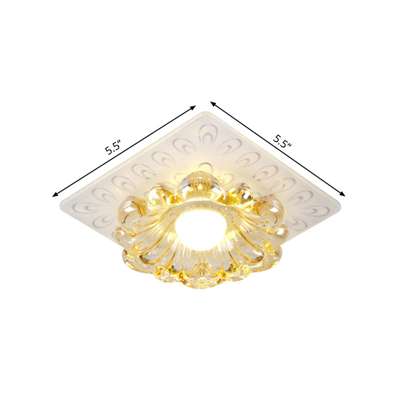 Simplicity LED Ceiling Light White Round/Square Flushmount with Flower Crystal Shade in Warm/White Light Clearhalo 'Ceiling Lights' 'Close To Ceiling Lights' 'Close to ceiling' 'Flush mount' Lighting' 1771214