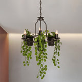 3 Lights Candelabra Chandelier Industrial Black/White Metallic Hanging Pendant Light with Pot Deco Clearhalo 'Ceiling Lights' 'Chandeliers' Lighting' options 1771231