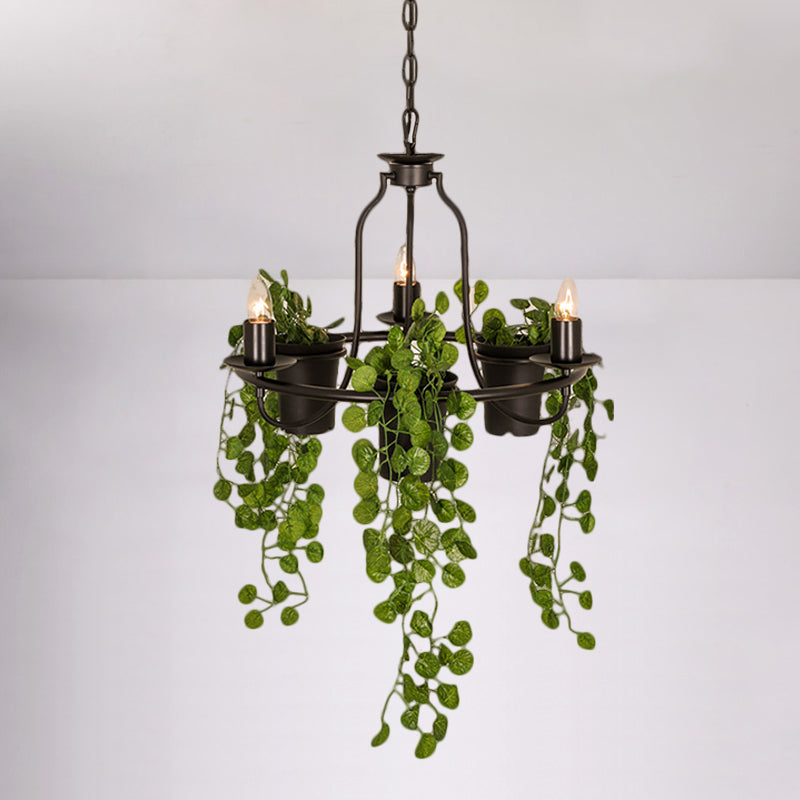 3 Lights Candelabra Chandelier Industrial Black/White Metallic Hanging Pendant Light with Pot Deco Clearhalo 'Ceiling Lights' 'Chandeliers' Lighting' options 1771232