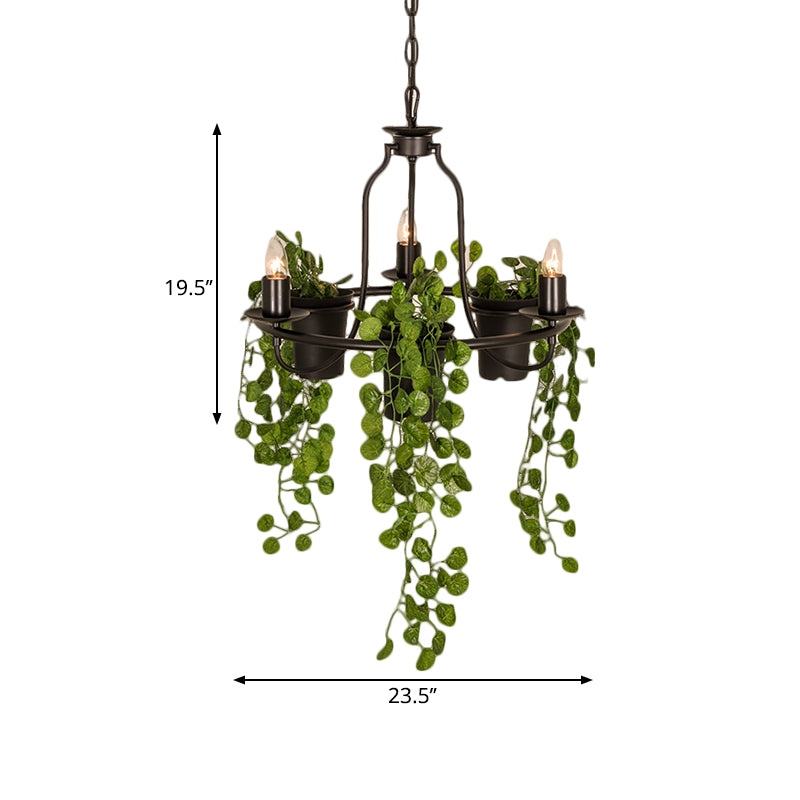 3 Lights Candelabra Chandelier Industrial Black/White Metallic Hanging Pendant Light with Pot Deco Clearhalo 'Ceiling Lights' 'Chandeliers' Lighting' options 1771234