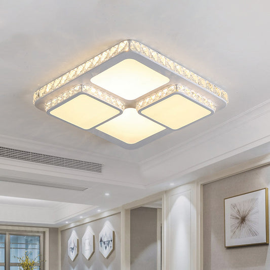 Squared Acrylic Ceiling Light Modernist LED White Flush Mount Lamp with Faceted Crystal Accent White Clearhalo 'Ceiling Lights' 'Close To Ceiling Lights' 'Close to ceiling' 'Flush mount' Lighting' 1771289