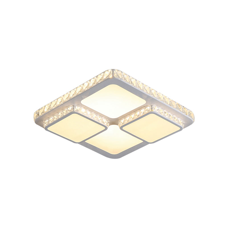 Squared Acrylic Ceiling Light Modernist LED White Flush Mount Lamp with Faceted Crystal Accent Clearhalo 'Ceiling Lights' 'Close To Ceiling Lights' 'Close to ceiling' 'Flush mount' Lighting' 1771291