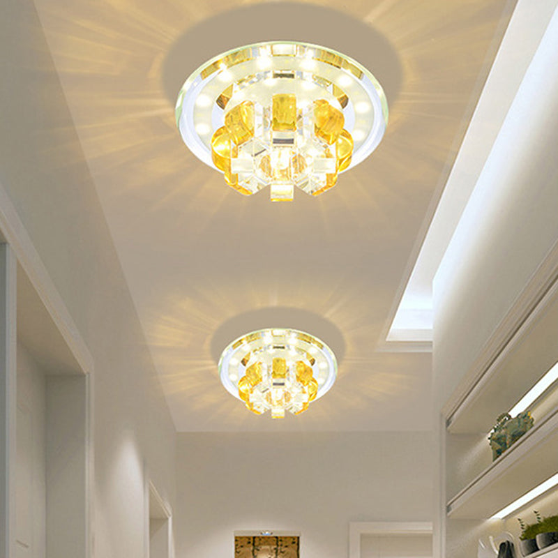 Minimal Pumpkin Flush Mount Faceted Crystal LED Corridor Close to Ceiling Light in Gold Gold Clearhalo 'Ceiling Lights' 'Close To Ceiling Lights' 'Close to ceiling' 'Flush mount' Lighting' 1771309