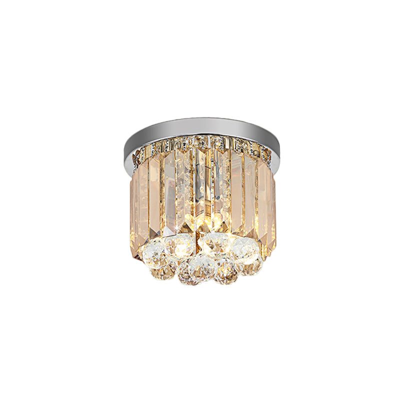 Crystal Cylinder Flush Mount Light Fixture Modern Style LED Ceiling Lamp in Chrome, 8"/12" Dia Clearhalo 'Ceiling Lights' 'Close To Ceiling Lights' 'Close to ceiling' 'Flush mount' Lighting' 1771344