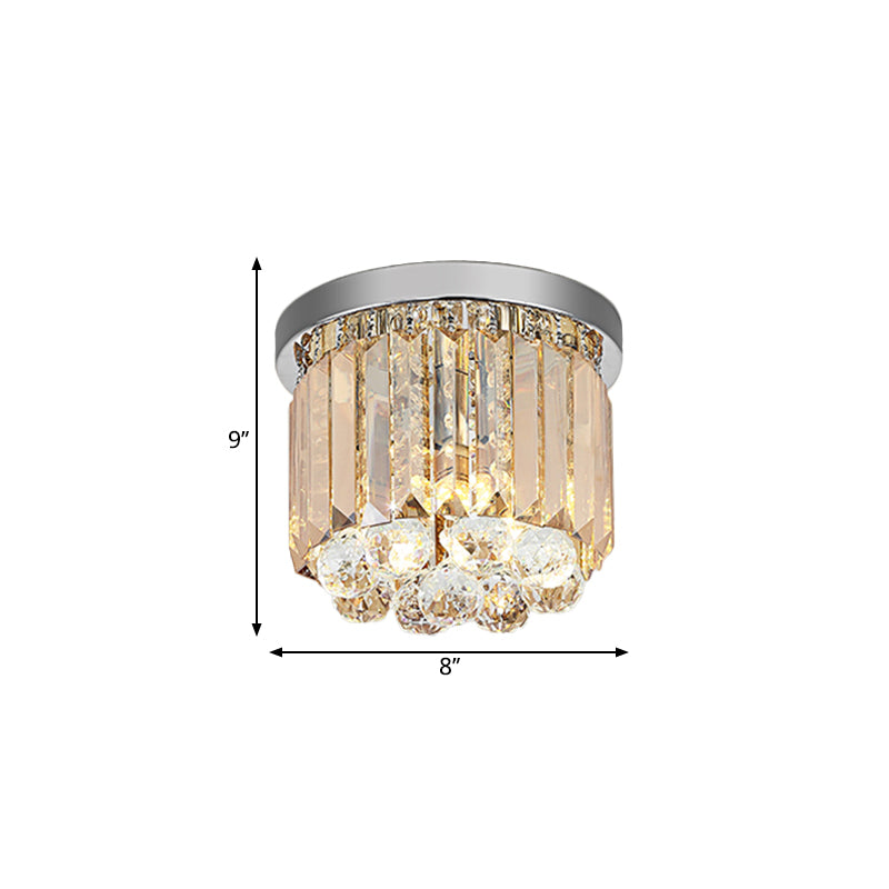 Crystal Cylinder Flush Mount Light Fixture Modern Style LED Ceiling Lamp in Chrome, 8"/12" Dia Clearhalo 'Ceiling Lights' 'Close To Ceiling Lights' 'Close to ceiling' 'Flush mount' Lighting' 1771345