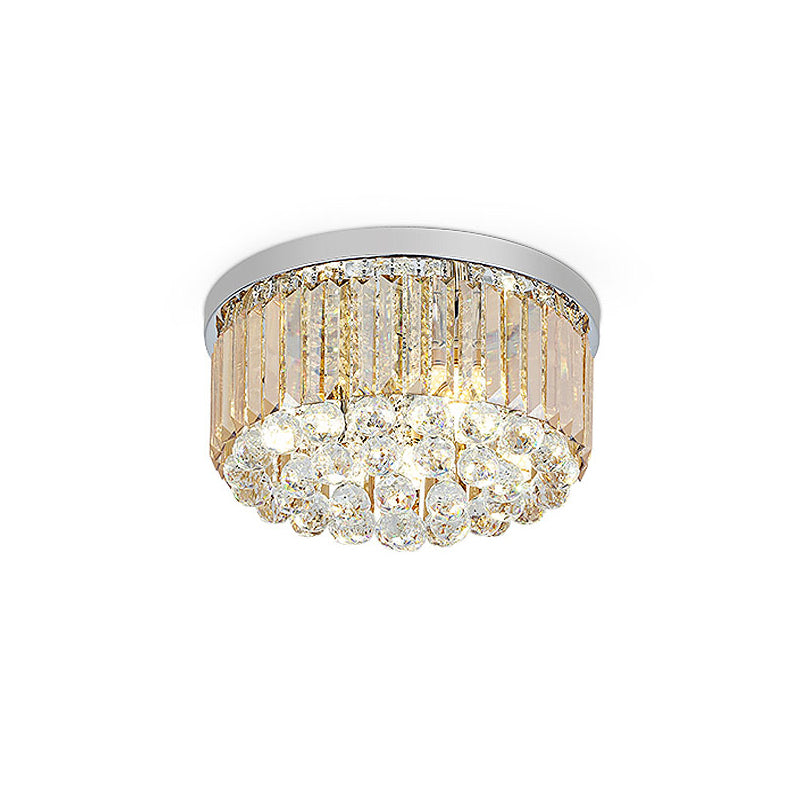 Crystal Cylinder Flush Mount Light Fixture Modern Style LED Ceiling Lamp in Chrome, 8"/12" Dia Clearhalo 'Ceiling Lights' 'Close To Ceiling Lights' 'Close to ceiling' 'Flush mount' Lighting' 1771349