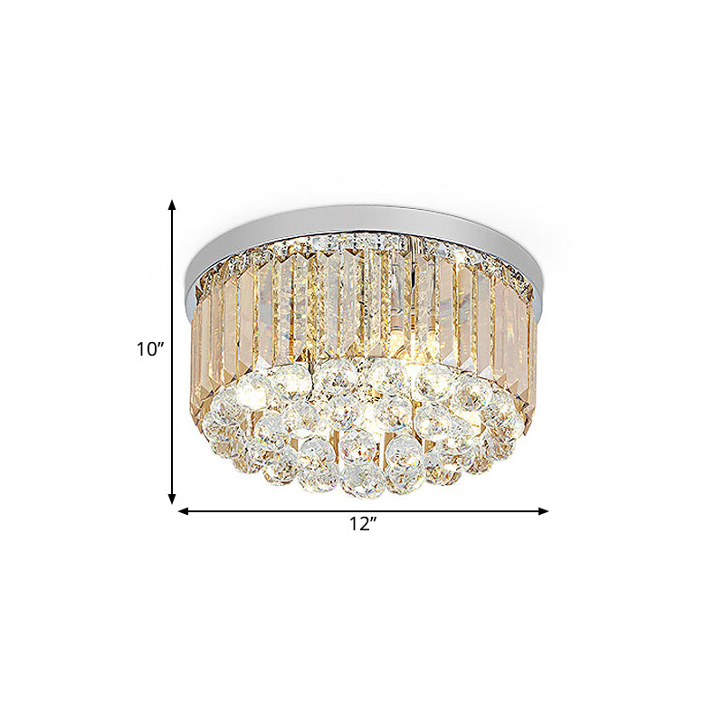 Crystal Cylinder Flush Mount Light Fixture Modern Style LED Ceiling Lamp in Chrome, 8"/12" Dia Clearhalo 'Ceiling Lights' 'Close To Ceiling Lights' 'Close to ceiling' 'Flush mount' Lighting' 1771350