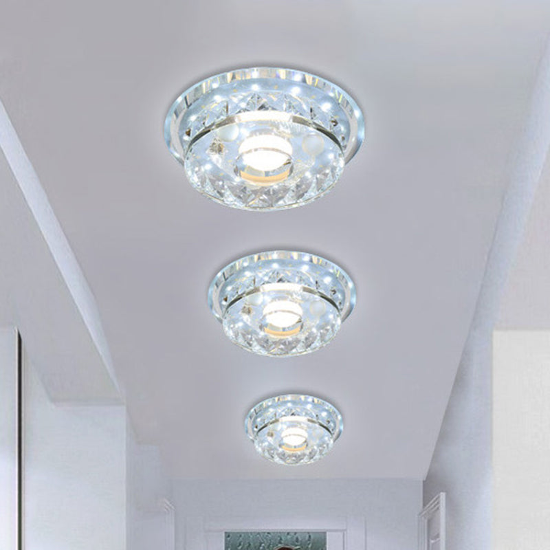 Modernism Circular Flush Light Fixture Clear Crystal LED Hallway Ceiling Lighting in 3 Color/Multi Color Light Clear Clearhalo 'Ceiling Lights' 'Close To Ceiling Lights' 'Close to ceiling' 'Flush mount' Lighting' 1771367