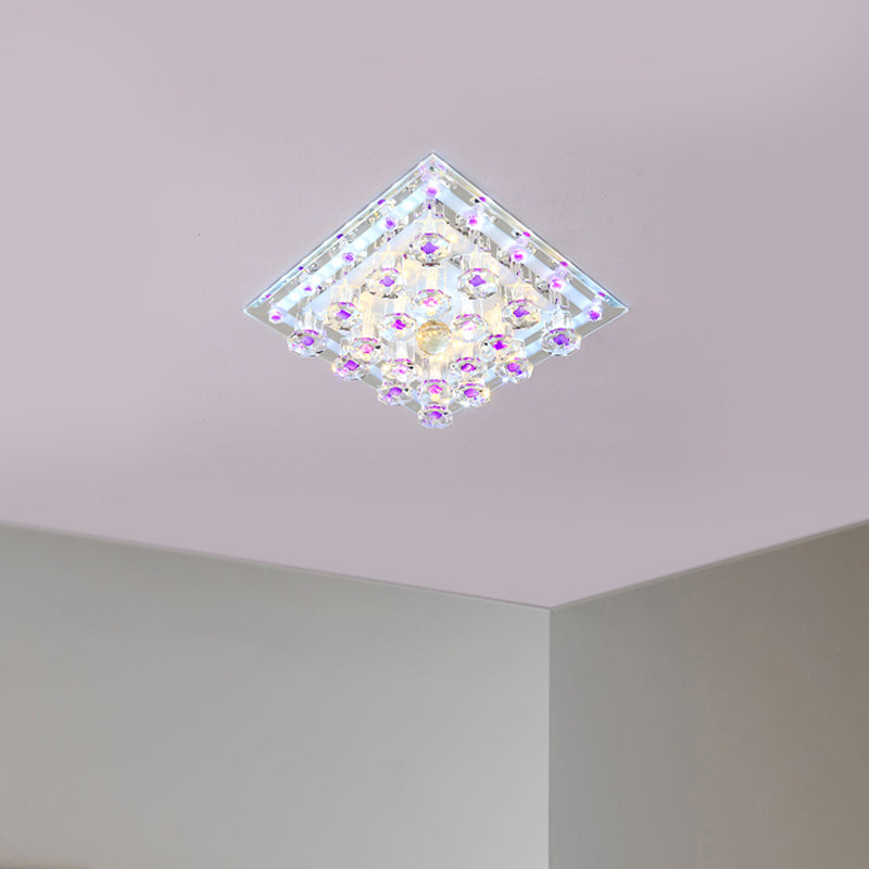 Square Crystal Ceiling Fixture Contemporary 7"/9.5" W LED Purple Flush Mount Light in Warm/White Light for Corridor Clearhalo 'Ceiling Lights' 'Close To Ceiling Lights' 'Close to ceiling' 'Flush mount' Lighting' 1771376