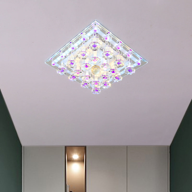 Square Crystal Ceiling Fixture Contemporary 7"/9.5" W LED Purple Flush Mount Light in Warm/White Light for Corridor Clearhalo 'Ceiling Lights' 'Close To Ceiling Lights' 'Close to ceiling' 'Flush mount' Lighting' 1771377