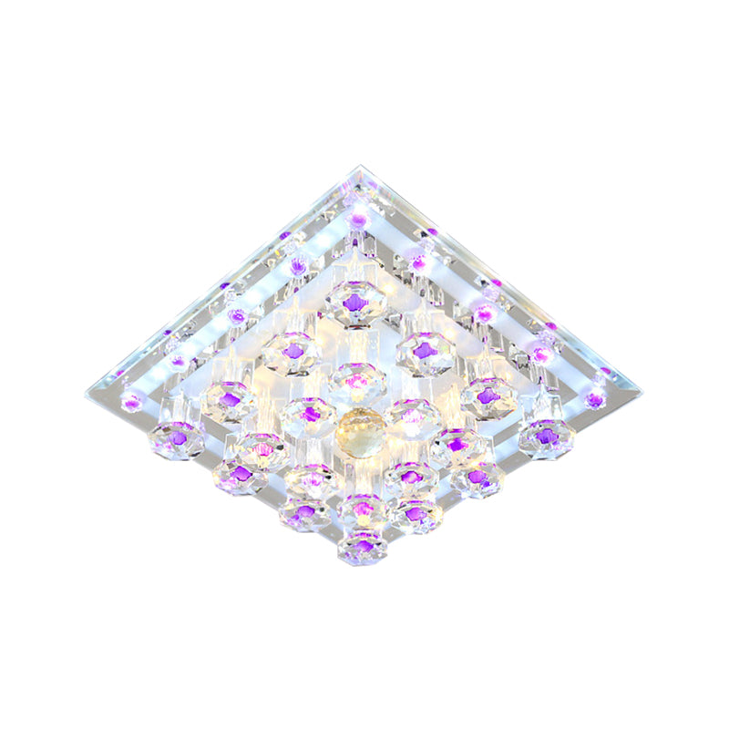 Square Crystal Ceiling Fixture Contemporary 7"/9.5" W LED Purple Flush Mount Light in Warm/White Light for Corridor Clearhalo 'Ceiling Lights' 'Close To Ceiling Lights' 'Close to ceiling' 'Flush mount' Lighting' 1771378