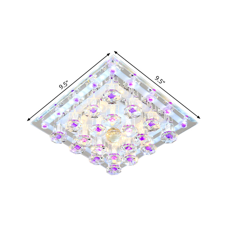 Square Crystal Ceiling Fixture Contemporary 7"/9.5" W LED Purple Flush Mount Light in Warm/White Light for Corridor Clearhalo 'Ceiling Lights' 'Close To Ceiling Lights' 'Close to ceiling' 'Flush mount' Lighting' 1771379