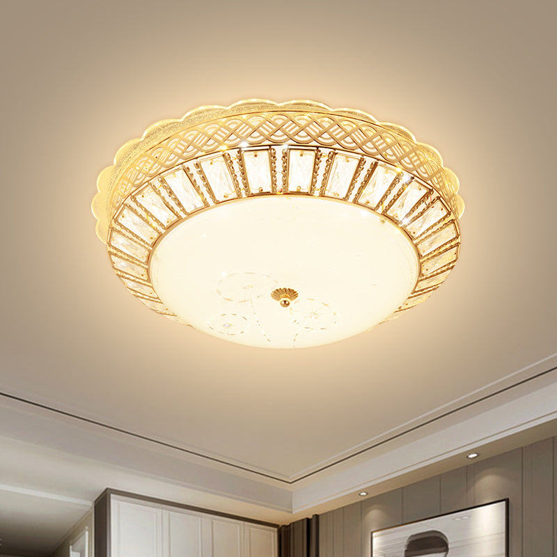 Bowl Shade Crystal Flush Mount Light Minimal LED Gold Close to Ceiling Lamp with Flower Pattern for Bedroom Gold Clearhalo 'Ceiling Lights' 'Close To Ceiling Lights' 'Close to ceiling' 'Flush mount' Lighting' 1771380