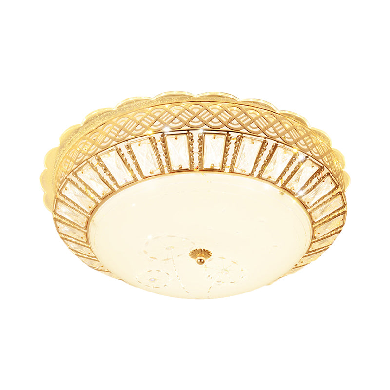 Bowl Shade Crystal Flush Mount Light Minimal LED Gold Close to Ceiling Lamp with Flower Pattern for Bedroom Clearhalo 'Ceiling Lights' 'Close To Ceiling Lights' 'Close to ceiling' 'Flush mount' Lighting' 1771382