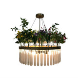 Retro Round Chandelier Lamp 6-Head Clear Glass Hanging Ceiling Light in Black with PVC Plant Deco Clearhalo 'Ceiling Lights' 'Chandeliers' Lighting' options 1771398