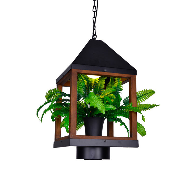 1 Bulb Pavilion Pendant Lamp Factory Black Metallic Hanging Light Fixture with Bonsai for Dining Room Clearhalo 'Ceiling Lights' 'Pendant Lights' 'Pendants' Lighting' 1771414