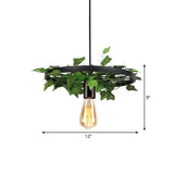 Metal Black Hanging Light Kit Wheel 1 Head Industrial Ceiling Pendant with Plant Deco Clearhalo 'Ceiling Lights' 'Pendant Lights' 'Pendants' Lighting' 1771431