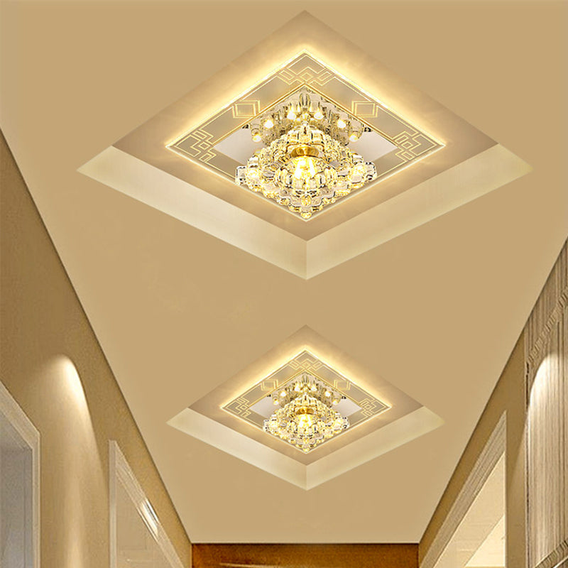 Rhombus Flush Mount Ceiling Light Modern Clear Crystal LED Hallway Lighting Fixture in Warm/White/Multi Color Light Clearhalo 'Ceiling Lights' 'Close To Ceiling Lights' 'Close to ceiling' 'Flush mount' Lighting' 1771460